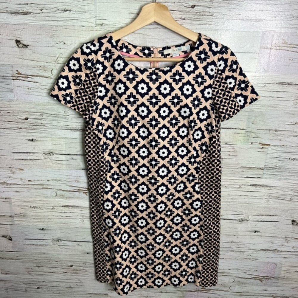 Boden Black and Pink Sheath Mini Dress Short Sleeve Crew Neck size 2P